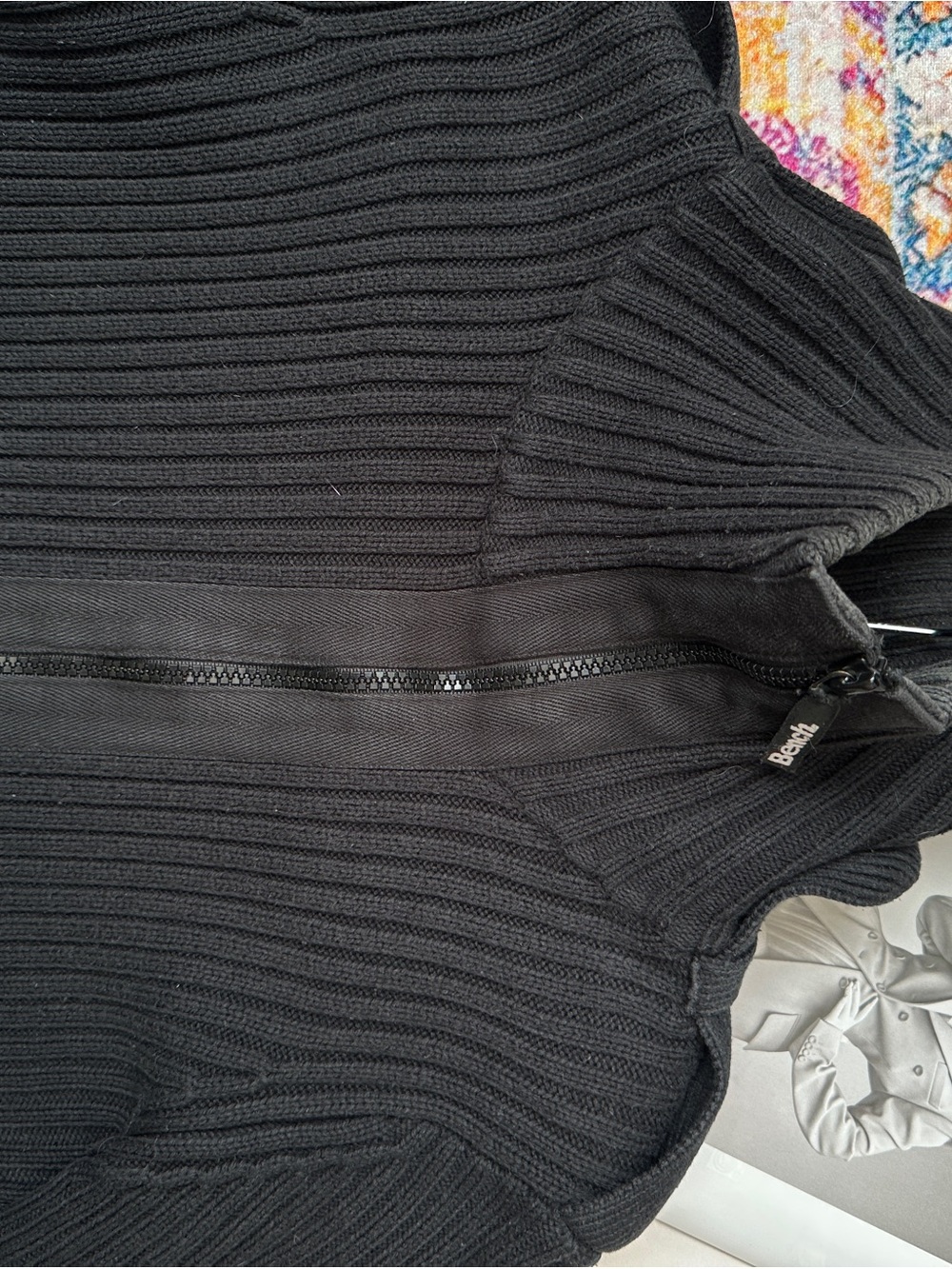 Bench Black Ribbed Zip-Up Bomber Jacket - Picture 14 of 16